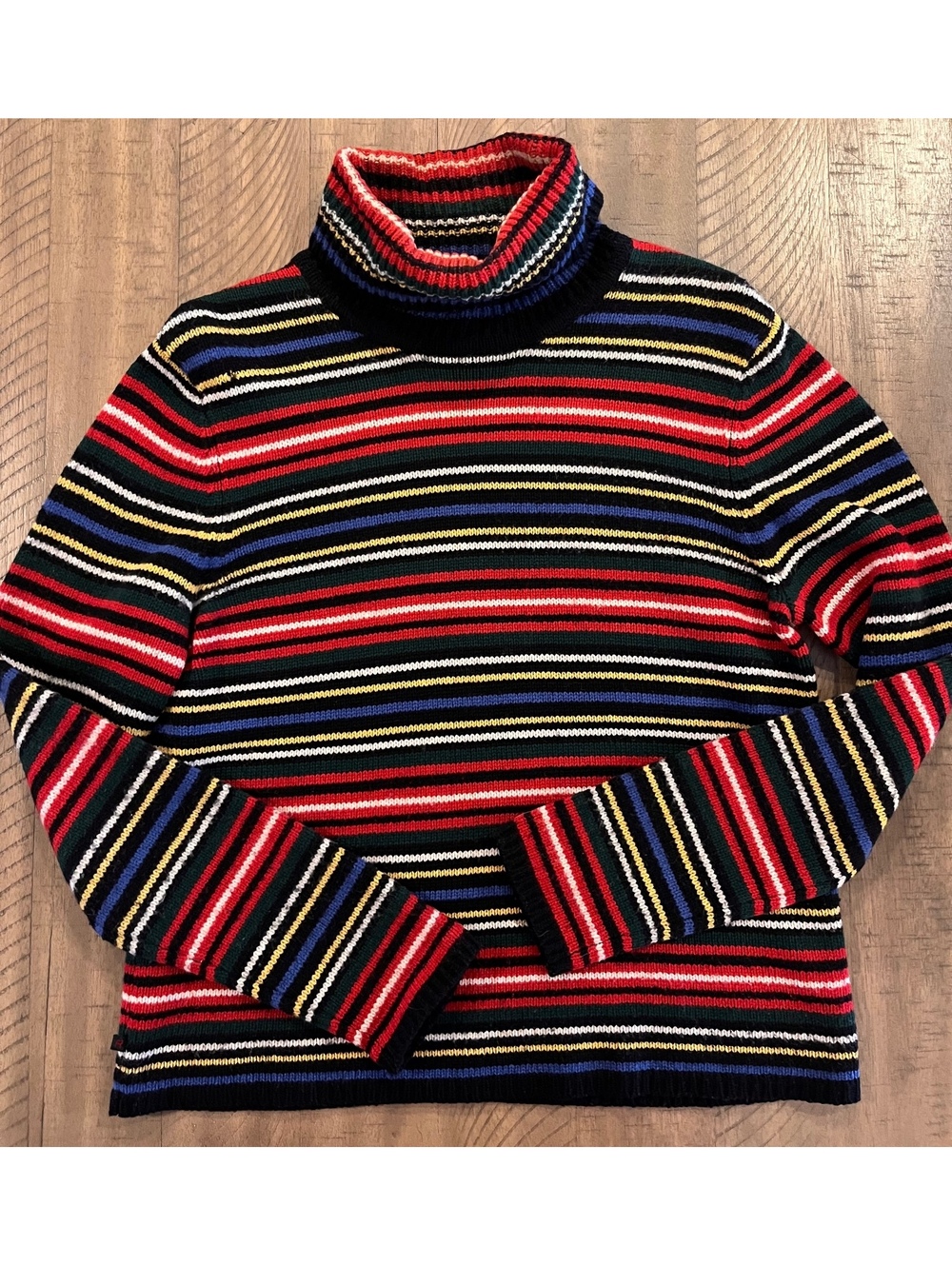 VTG 90s Ralph Lauren Striped Turtleneck Sweater Lambswool Angora Multi-Color M/L